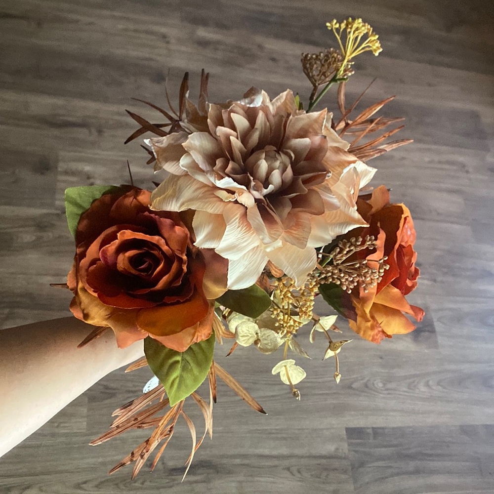 Hand-Tied Permanent Floral Bouquet Decor | Dahlia and Roses